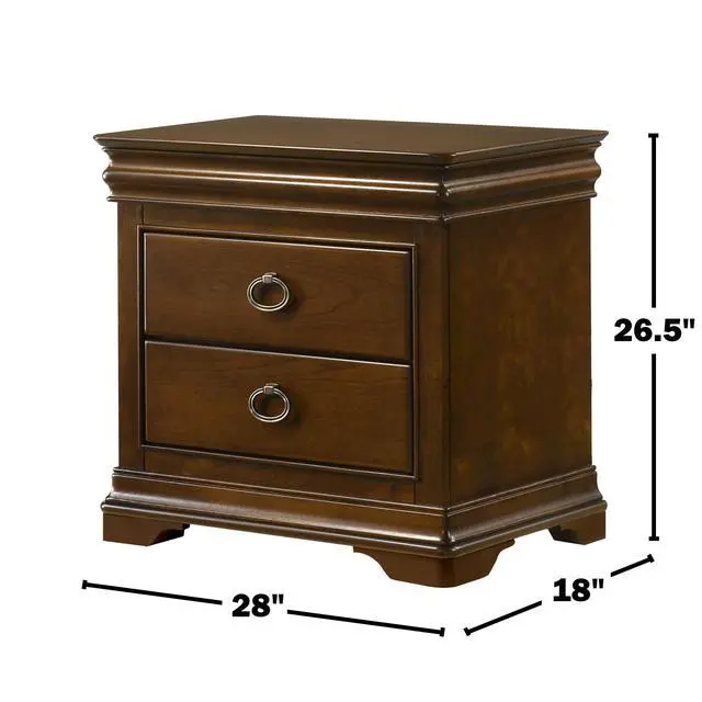 Alt view image 3 of 7 - 3-Drawer Nightstand With Usb Ports, Brown Cherry