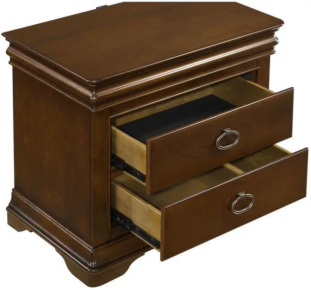 Alt view image 4 of 7 - 3-Drawer Nightstand With Usb Ports, Brown Cherry