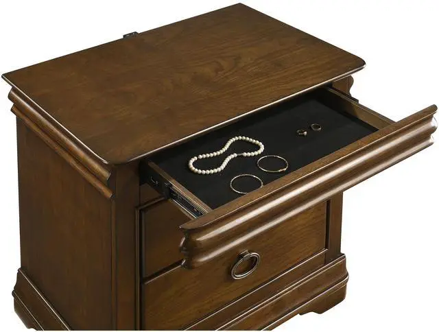 Alt view image 5 of 7 - 3-Drawer Nightstand With Usb Ports, Brown Cherry