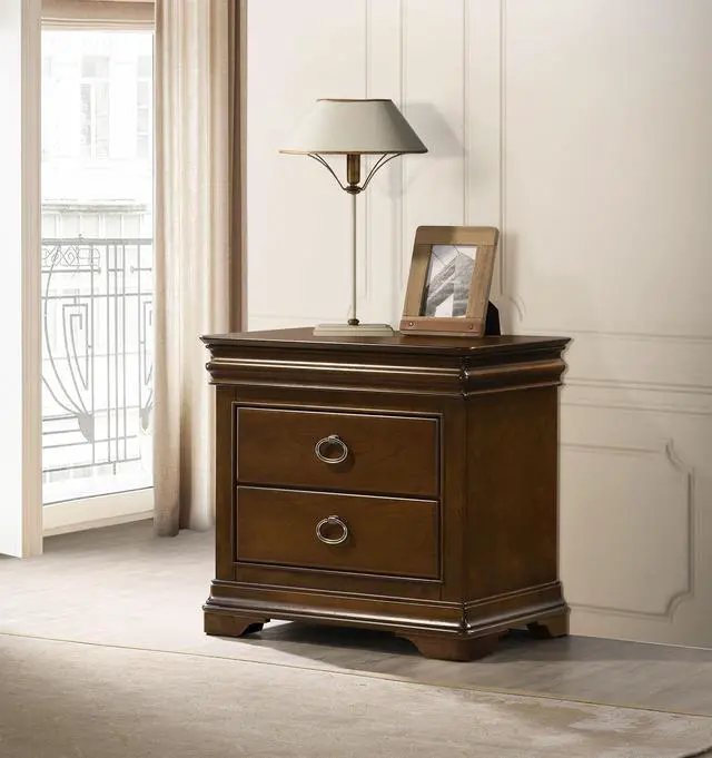 Alt view image 2 of 7 - 3-Drawer Nightstand With Usb Ports, Brown Cherry