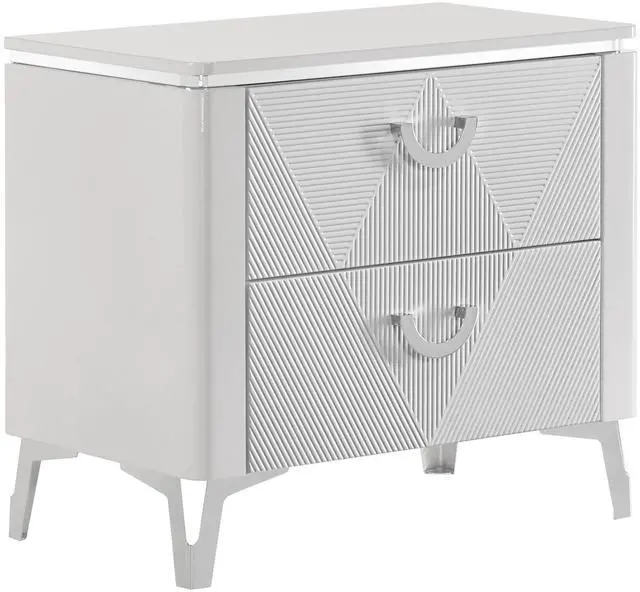 Main image of 2-Drawer Nightstand With Dual Usb Port, White High Gloss