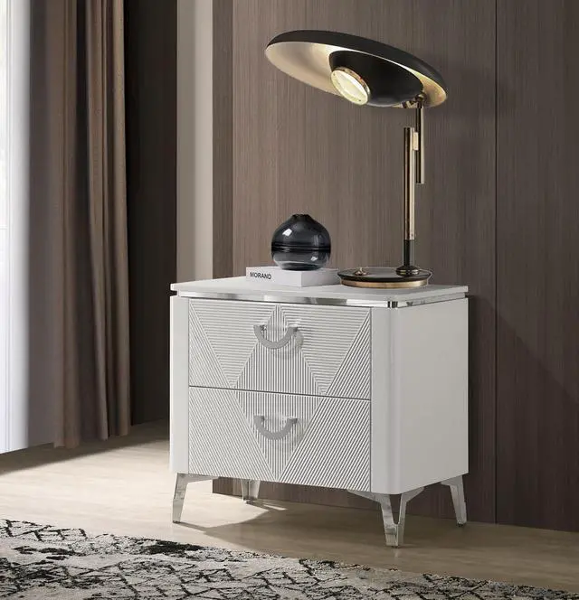 Alt view image 2 of 7 - 2-Drawer Nightstand With Dual Usb Port, White High Gloss