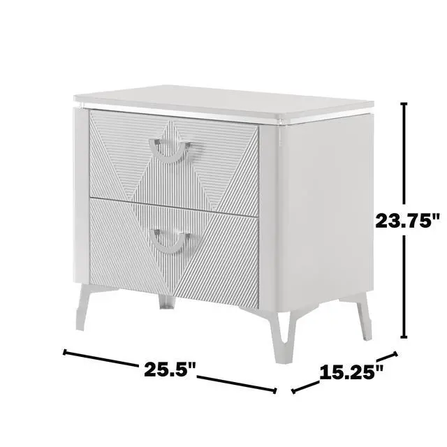 Alt view image 3 of 7 - 2-Drawer Nightstand With Dual Usb Port, White High Gloss
