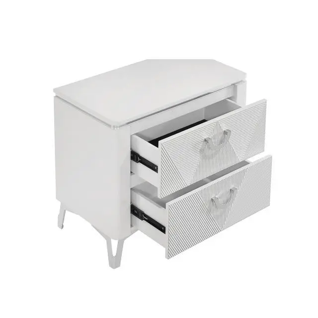 Alt view image 4 of 7 - 2-Drawer Nightstand With Dual Usb Port, White High Gloss
