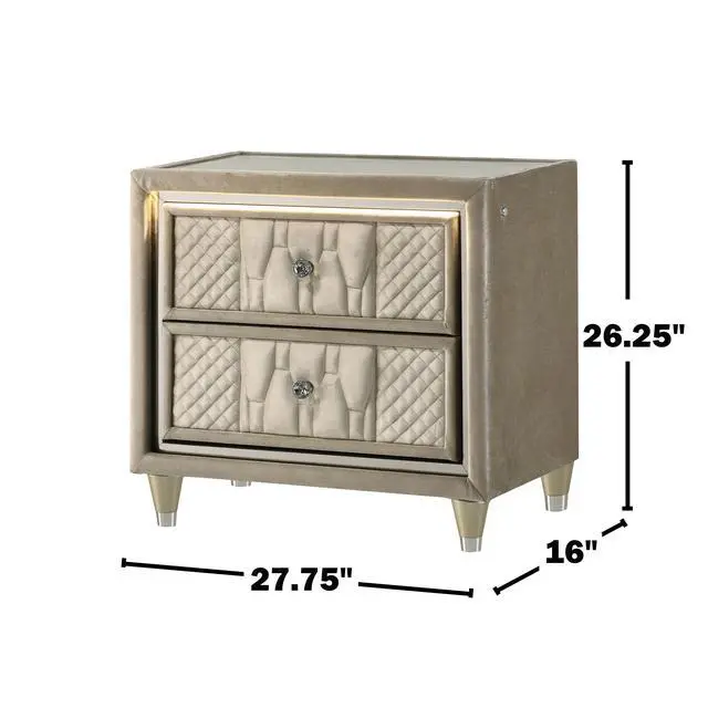 Alt view image 3 of 7 - 2-Drawer Led Nightstand With Dual Usb, Ivory And Camel