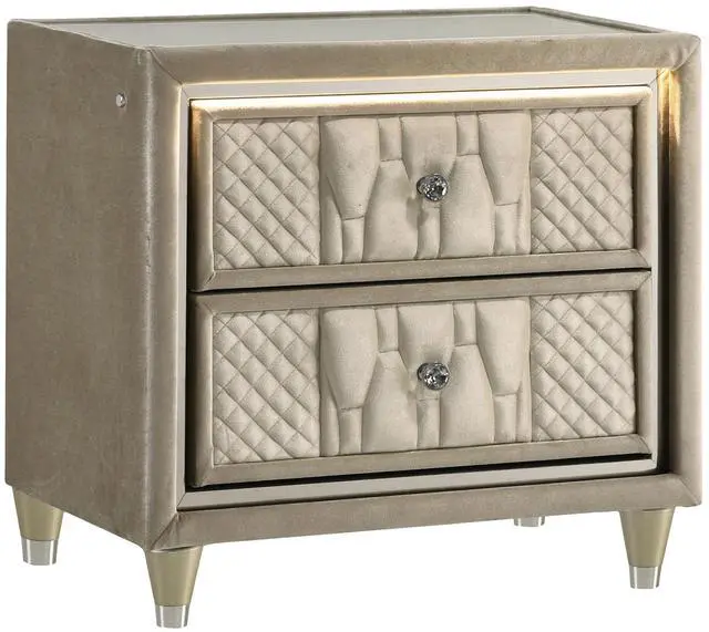 Main image of 2-Drawer Led Nightstand With Dual Usb, Ivory And Camel