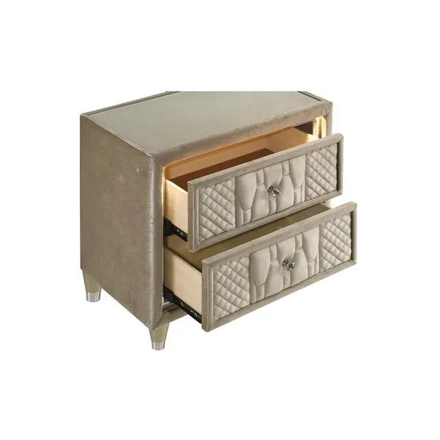 Alt view image 4 of 7 - 2-Drawer Led Nightstand With Dual Usb, Ivory And Camel