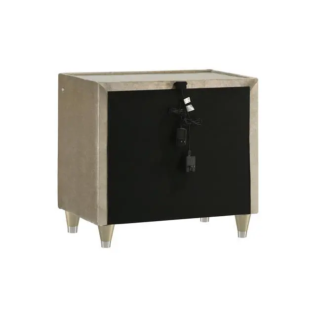 Alt view image 7 of 7 - 2-Drawer Led Nightstand With Dual Usb, Ivory And Camel