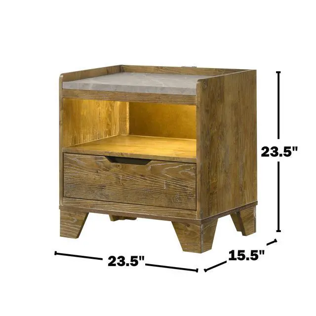Alt view image 3 of 7 - 1-Drawer Nightstand With Integrated Led, Medium Oak