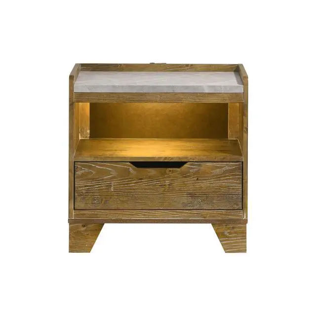 Alt view image 4 of 7 - 1-Drawer Nightstand With Integrated Led, Medium Oak