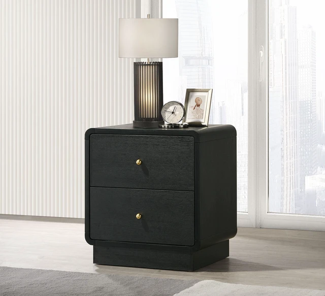 Alt view image 2 of 7 - 2-Drawer Nightstand Bedside Table, Black