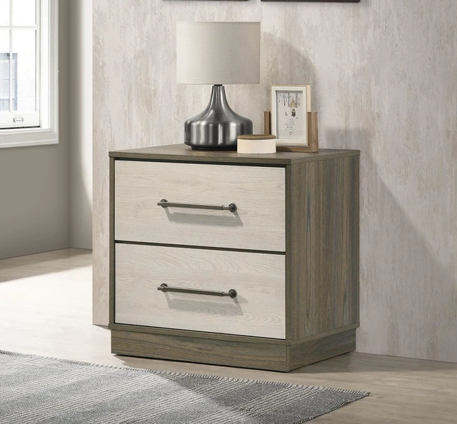 Alt view image 2 of 7 - 2-Drawer Nightstand With Floating Base Design, Grey Oak