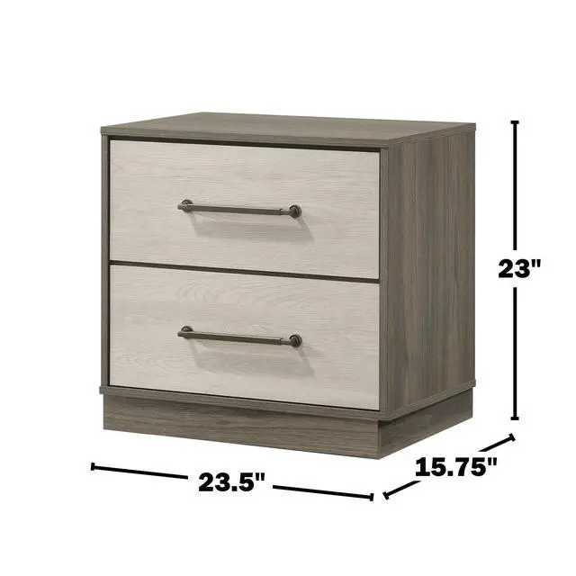 Alt view image 3 of 7 - 2-Drawer Nightstand With Floating Base Design, Grey Oak