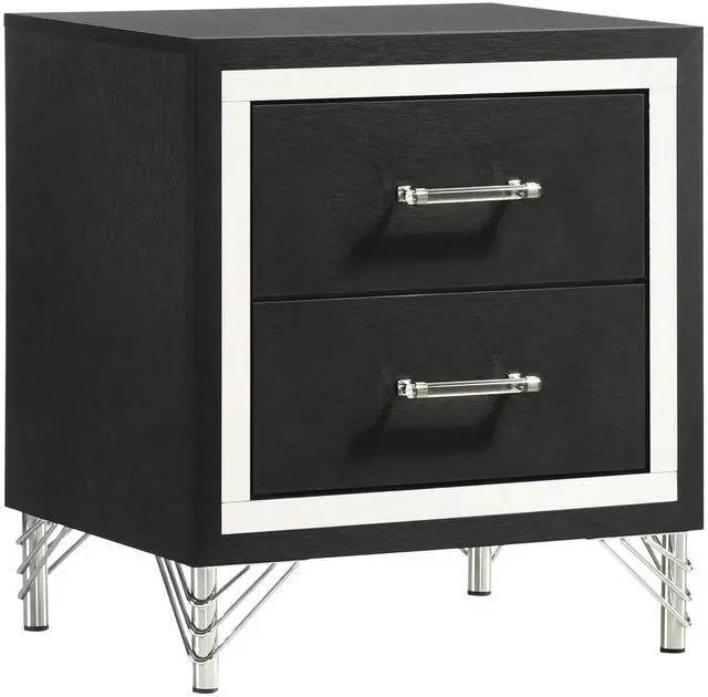 Main image of 2 Drawers Modern Nightstand Bedside Table, Black