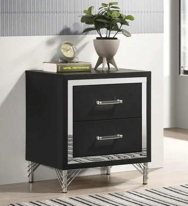 Alt view image 2 of 7 - 2 Drawers Modern Nightstand Bedside Table, Black