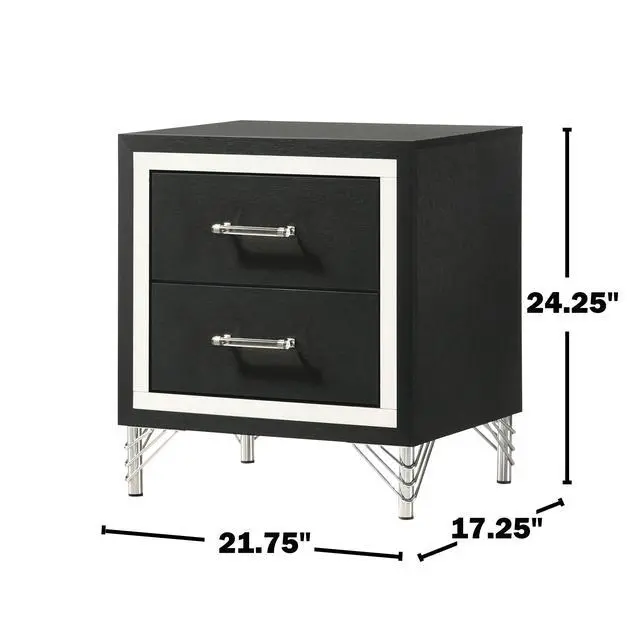 Alt view image 3 of 7 - 2 Drawers Modern Nightstand Bedside Table, Black
