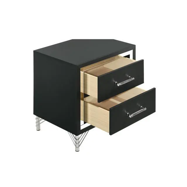Alt view image 4 of 7 - 2 Drawers Modern Nightstand Bedside Table, Black