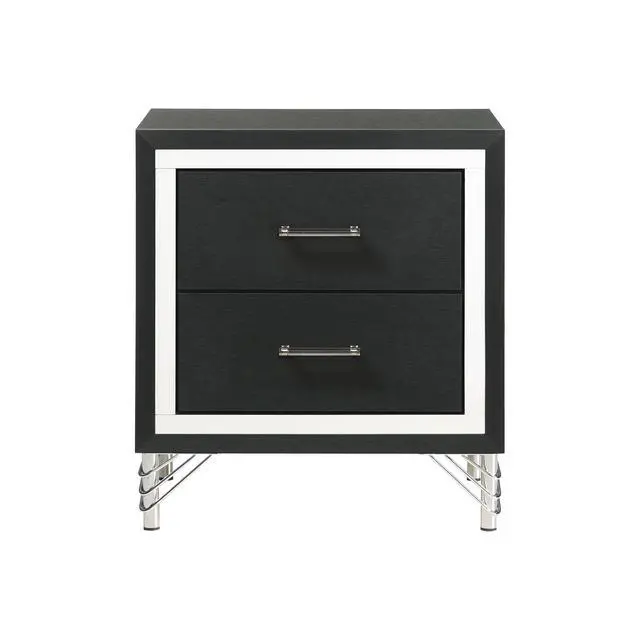 Alt view image 5 of 7 - 2 Drawers Modern Nightstand Bedside Table, Black
