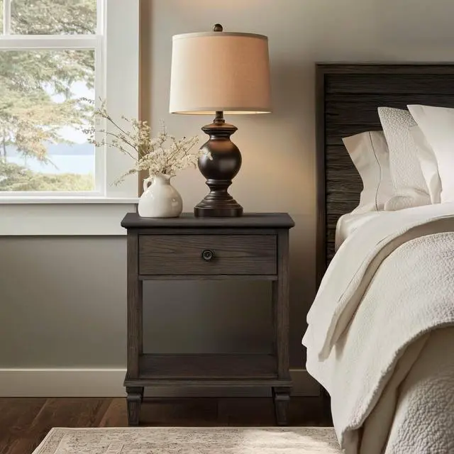 Alt view image 2 of 7 - Bedside Table Antique Brown