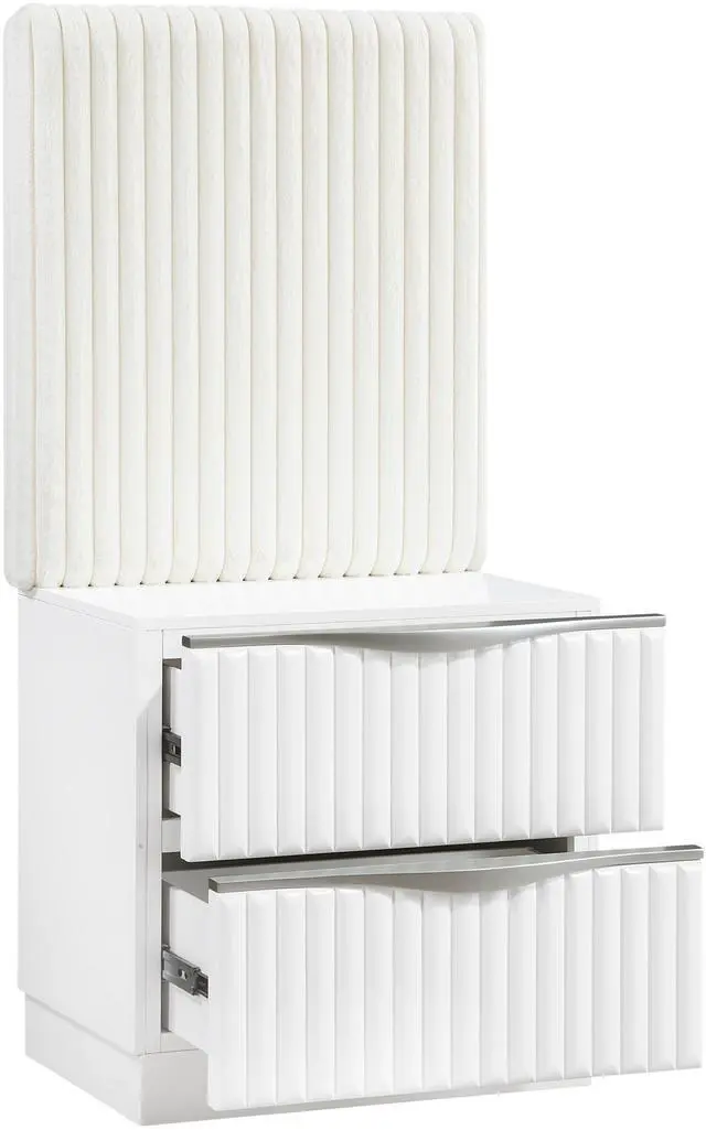Alt view image 4 of 7 - Luxurious Pearl White Finish Two Drawers Nightstand With Wall Panel Upholstery Sleek Handles Glam Bedroom Furniture 1Pc Bedside Cabinet
