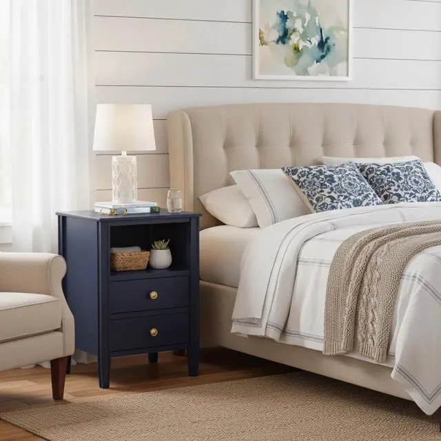Alt view image 2 of 7 - Winston 2-Drawer Storage Nightstand - Midnight Blue