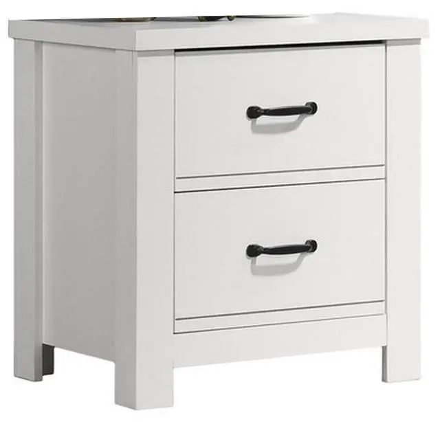Main image of Jermy 22 Inch Nightstand, 2 Drawers, Black Handles, Crisp White Finish