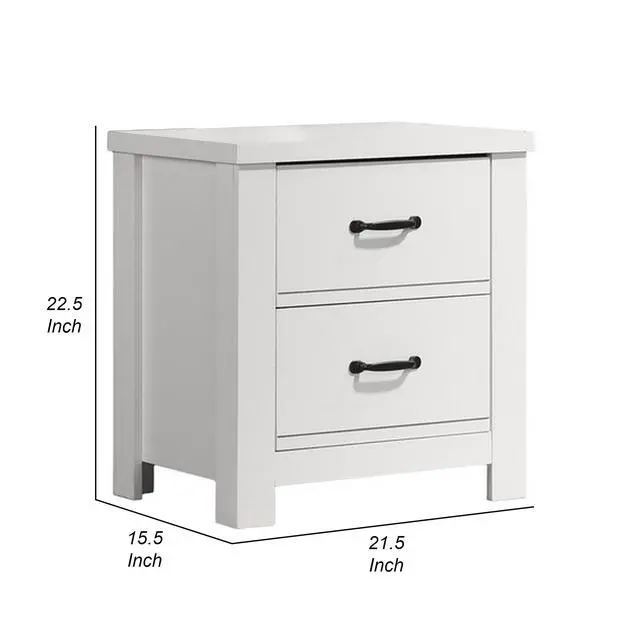 Alt view image 3 of 6 - Jermy 22 Inch Nightstand, 2 Drawers, Black Handles, Crisp White Finish