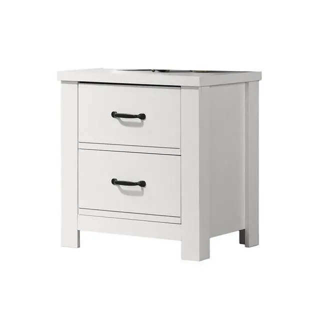 Alt view image 4 of 6 - Jermy 22 Inch Nightstand, 2 Drawers, Black Handles, Crisp White Finish