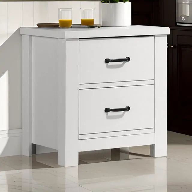 Alt view image 2 of 6 - Jermy 22 Inch Nightstand, 2 Drawers, Black Handles, Crisp White Finish