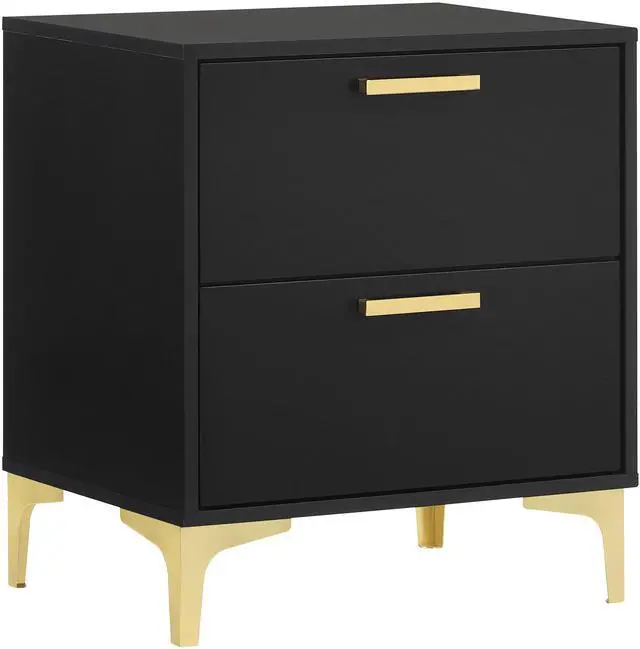 Main image of Black And Gold 2-Drawer Rectangular Nightstand