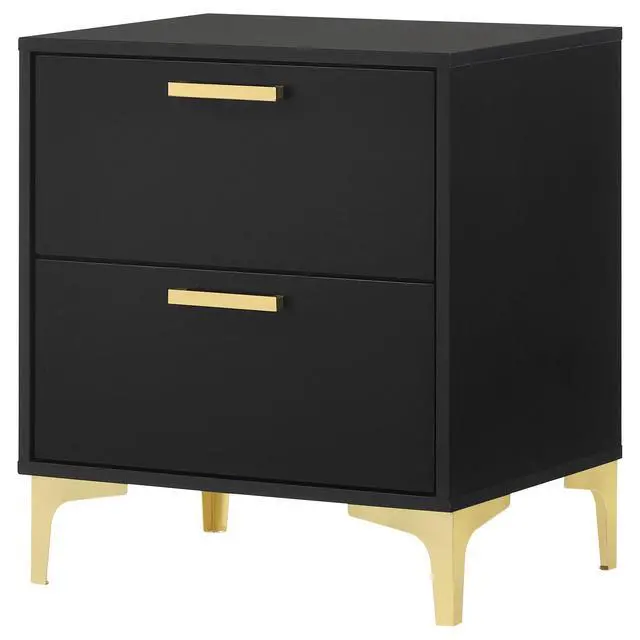 Alt view image 4 of 7 - Black And Gold 2-Drawer Rectangular Nightstand