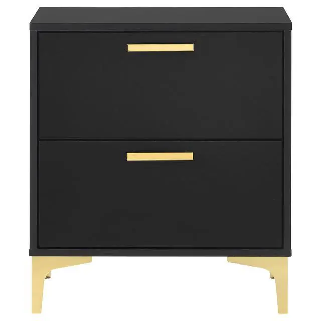 Alt view image 5 of 7 - Black And Gold 2-Drawer Rectangular Nightstand
