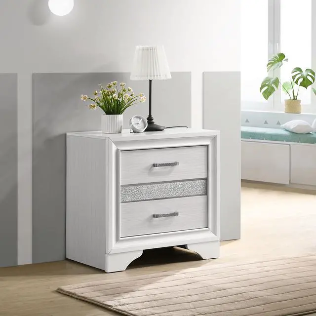 Alt view image 2 of 7 - White 2-Drawer Nightstand With Hidden Jewelry Tray