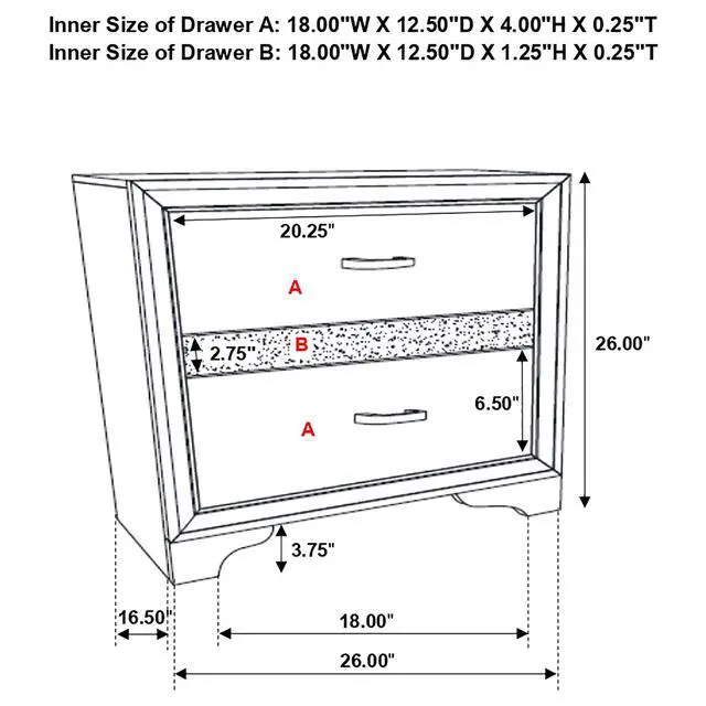 Alt view image 3 of 7 - Black 2-Drawer Nightstand With Hidden Jewelry Tray