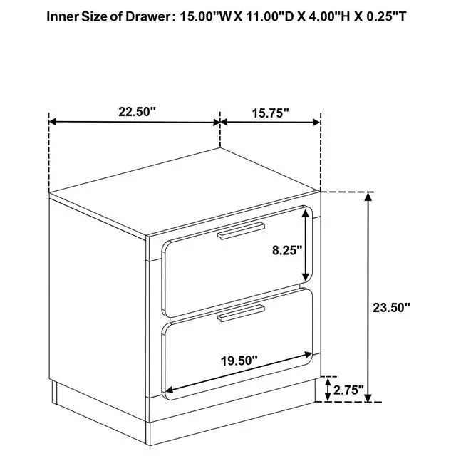 Alt view image 3 of 7 - Sophia Black 2-Drawer Nightstand