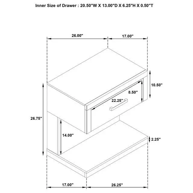 Alt view image 3 of 7 - Gibbons Barley Brown 1-Drawer Nightstand Bedside Table