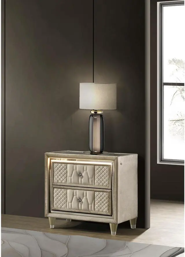 Main image of Ivory / Camel 2-Drawer Led Nightstand With Usb