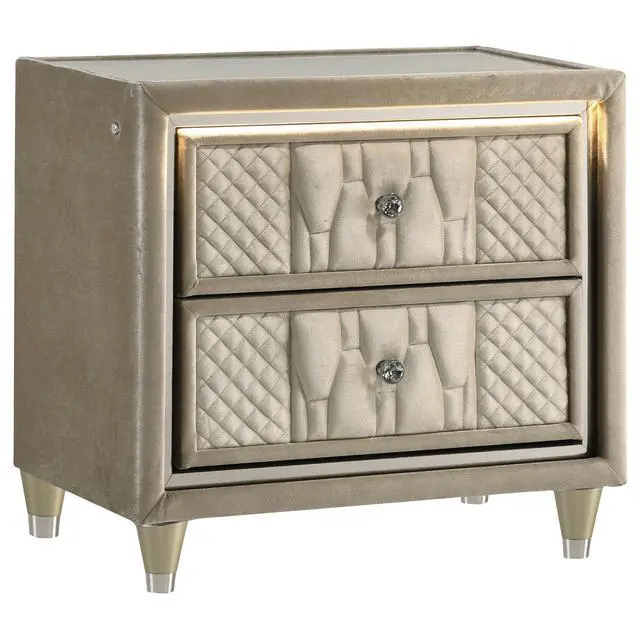 Alt view image 2 of 7 - Ivory / Camel 2-Drawer Led Nightstand With Usb