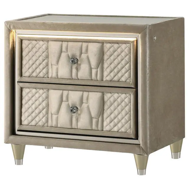 Alt view image 3 of 7 - Ivory / Camel 2-Drawer Led Nightstand With Usb