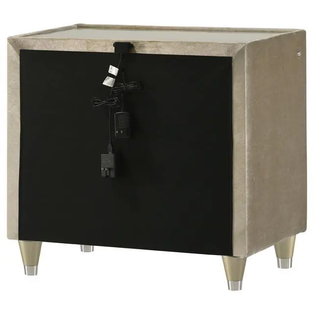 Alt view image 7 of 7 - Ivory / Camel 2-Drawer Led Nightstand With Usb