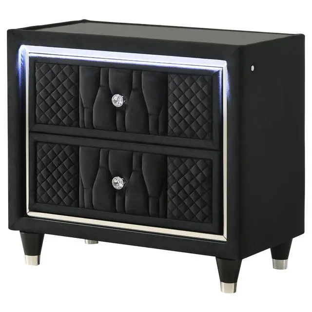 Alt view image 3 of 7 - Black 2-Drawer Led Nightstand With Usb