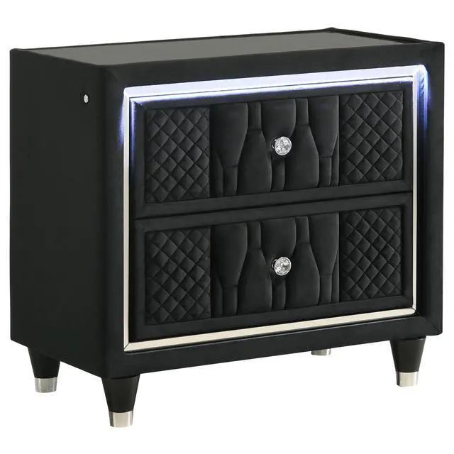 Alt view image 2 of 7 - Black 2-Drawer Led Nightstand With Usb