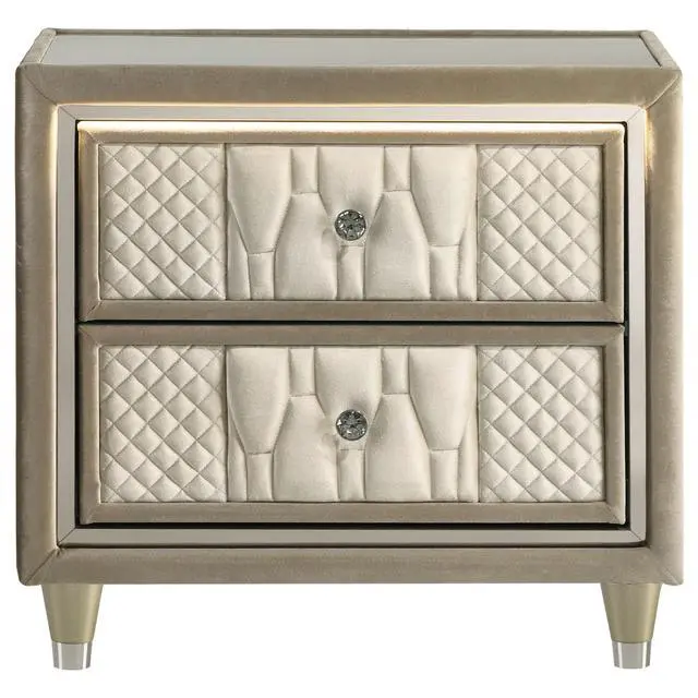 Alt view image 4 of 7 - Ivory / Camel 2-Drawer Led Nightstand With Usb