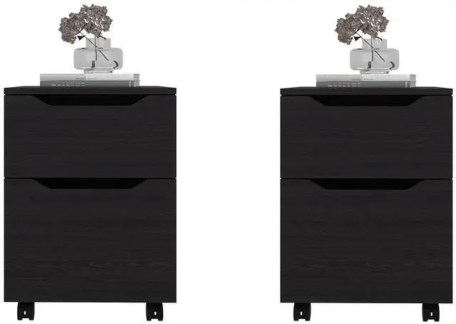Alt view image 2 of 7 - Wenge Nightstands With Storage Drawer And Shelf, Set Of 2
