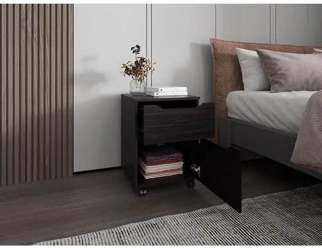Alt view image 7 of 7 - Wenge Nightstands With Storage Drawer And Shelf, Set Of 2