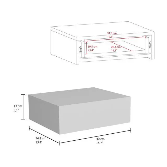 Alt view image 3 of 5 - Milano Floating Nightstand , End Table, Side Table Wall-Mounted With Drawer -White -Bedroom