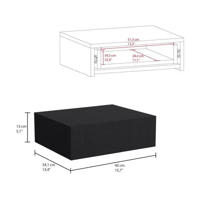 Alt view image 3 of 5 - Milano Floating Nightstand And Bedside Table With One Drawer, For Bedroom Storage And Décor
