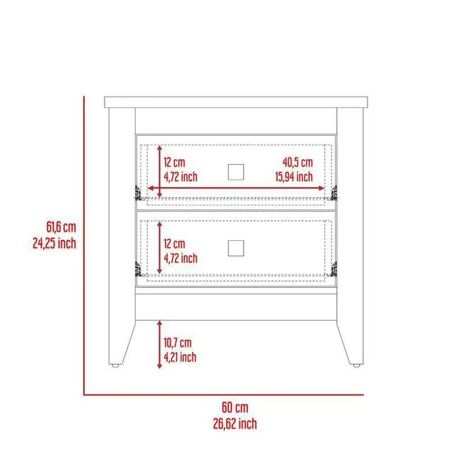 Alt view image 3 of 6 - Amara Nightstand , End Table, Side Table Two Shelves, Four Legs -Black