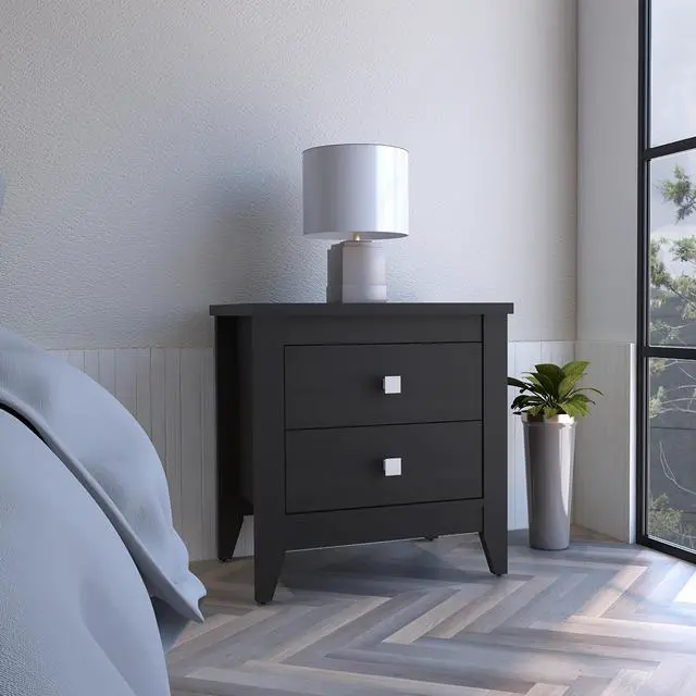 Main image of Amara Nightstand , End Table, Side Table Two Shelves, Four Legs -Black