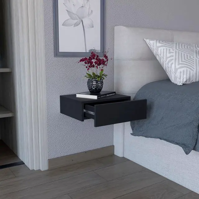 Alt view image 4 of 5 - Milano Floating Nightstand And Bedside Table With One Drawer, For Bedroom Storage And Décor